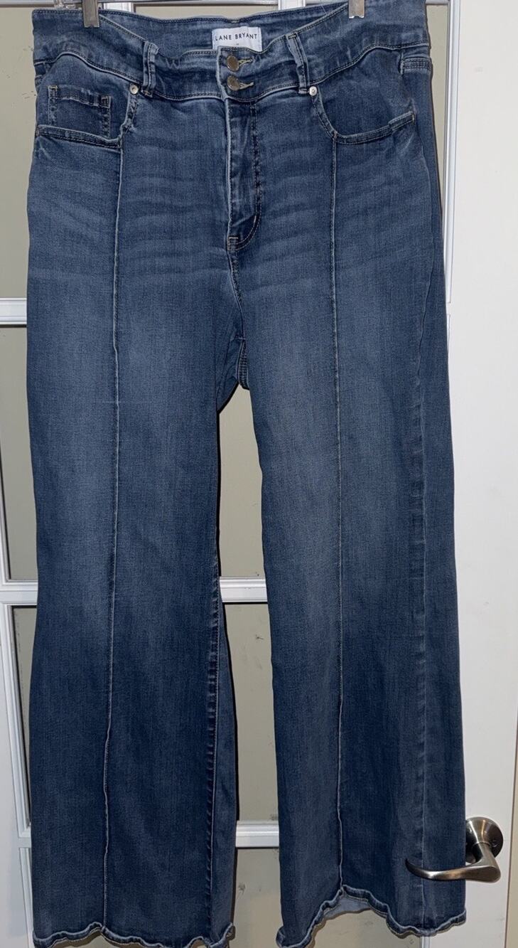 Lane Bryant Jeans Women 16 Blue High Rise Raw Hem Flare Stretch Denim Plus